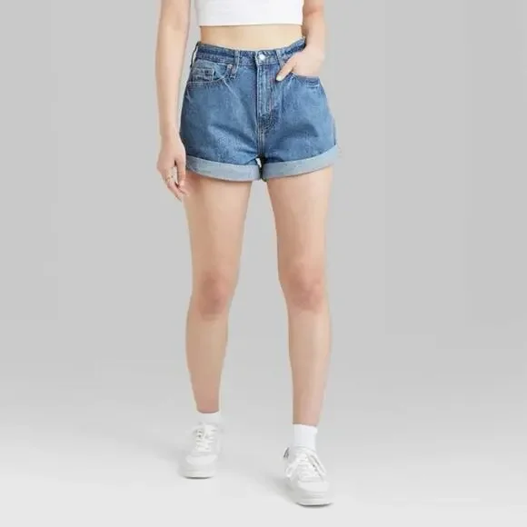 Wild Fable Highest Rise Mom Rolled Cuff Shorts Embroidered - Size 6/28 - Picture 2 of 6